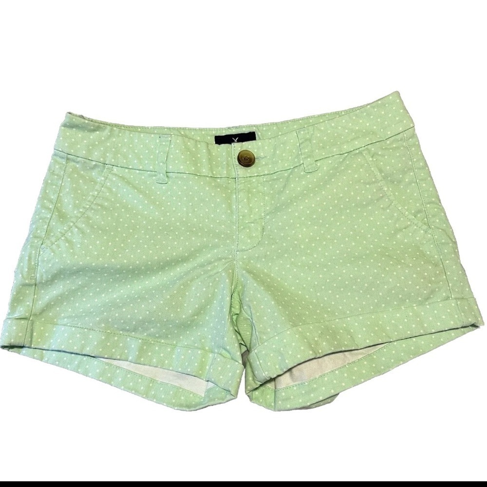 American Eagle Shorts Womens 4 Mint Green White Polka Dots Midi Cotton Chino